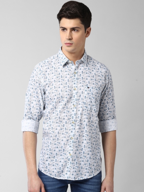 

Peter England Casuals Men White & Blue Slim Fit Printed Casual Shirt