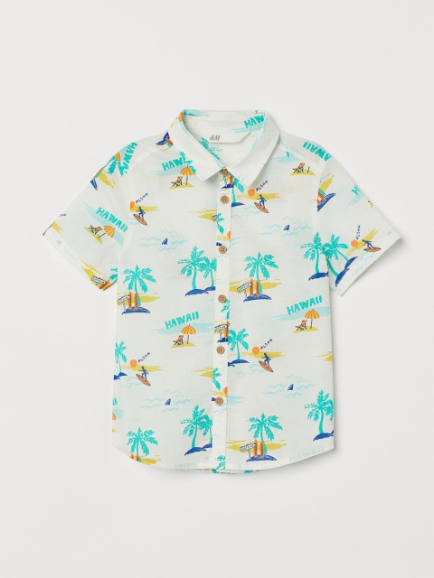 

H&M Boys White & Blue Patterned Cotton Shirt