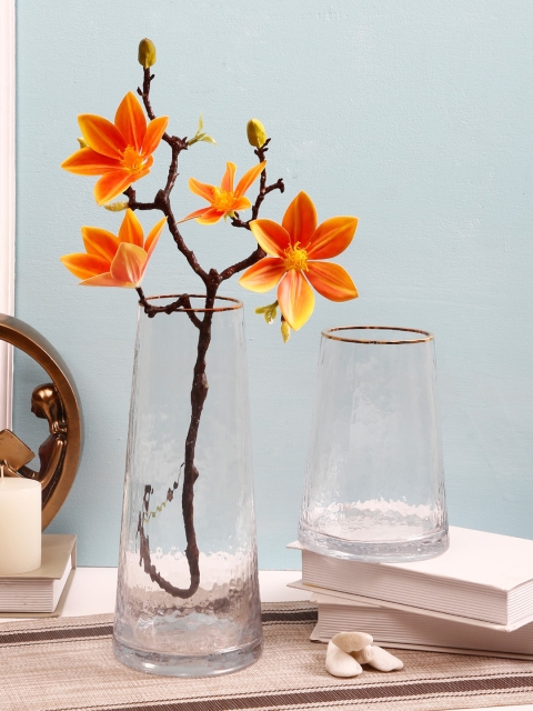 TAYHAA Set Of 2 Transparent Handcrafted Cylindrical Glass Vases