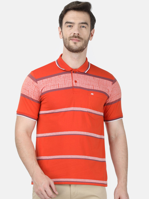 

Monte Carlo Men Orange Striped Polo Collar T-shirt