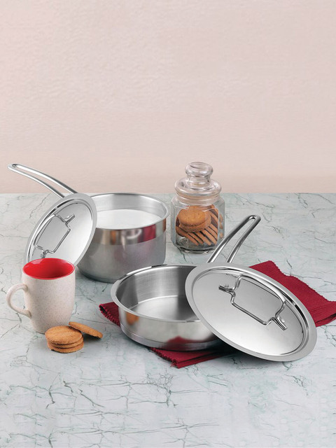 

Vinod Set of 2 Silver-Toned Solid Stainless Steel Cookware Set with Lids