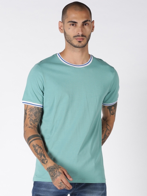 

Blue Saint Men Green Solid Round Neck Cotton T-shirt