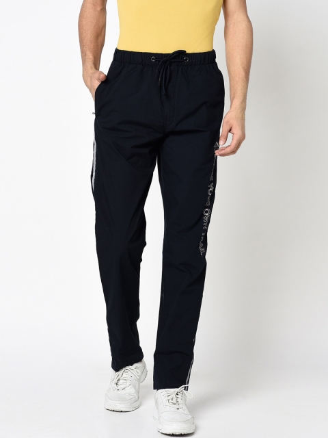 

Octave Men Navy Blue Solid Cotton Track Pants with Side Striped Detail