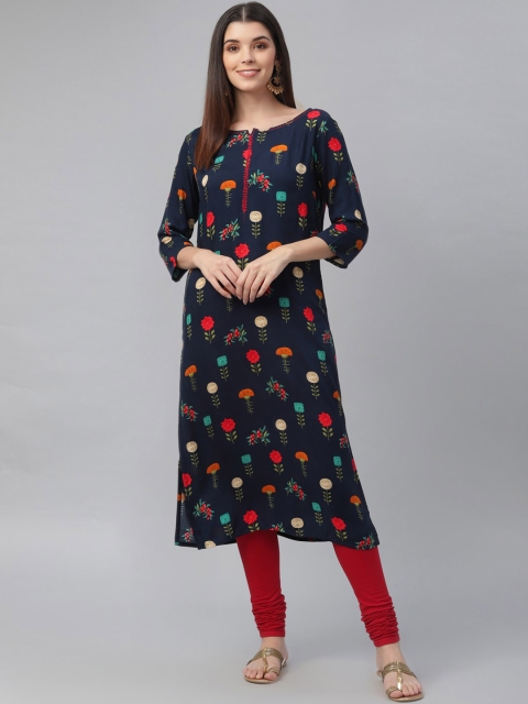 

nesara Women Blue Floral Printed Kurta