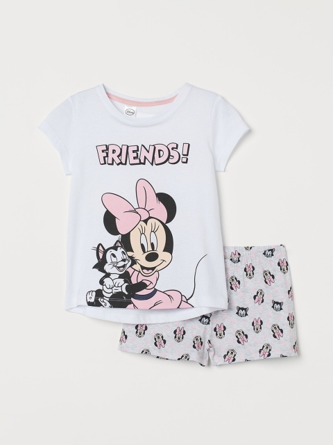 

H&M Girls White & Grey Minnie Mouse Print Cotton Jersey Pyjamas