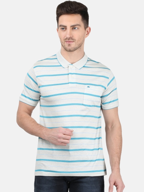 

Monte Carlo Men Grey Striped Polo Collar Cotton Blend T-shirt