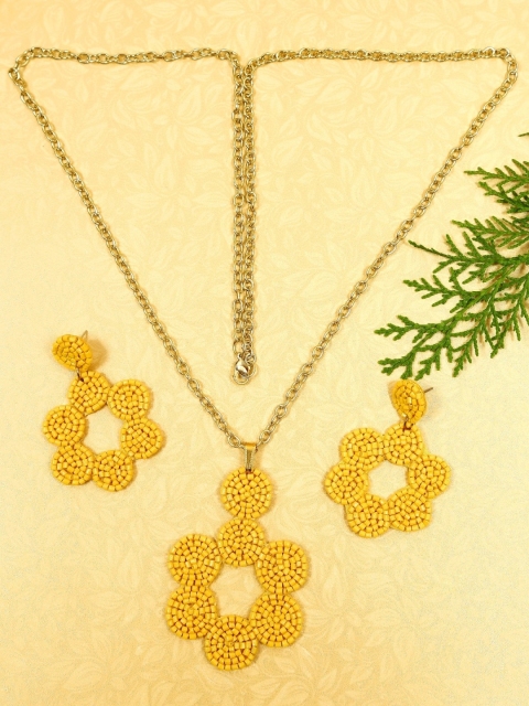 

Crunchy Fashion Yellow & Antique Gold-Toned Brass-Plated Beaded Handmade Jewellery Set