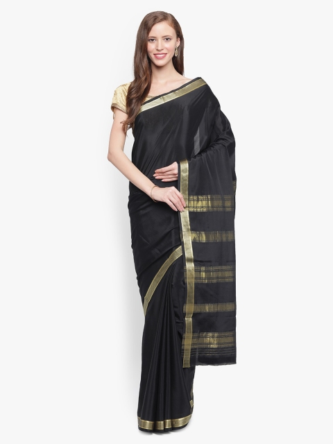 Sudarshan Silks Black & Gold-Coloured Pure Silk Solid Mysore Silk Saree