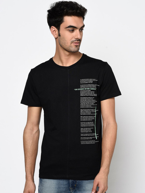

Octave Men Black Printed Round Neck T-shirt