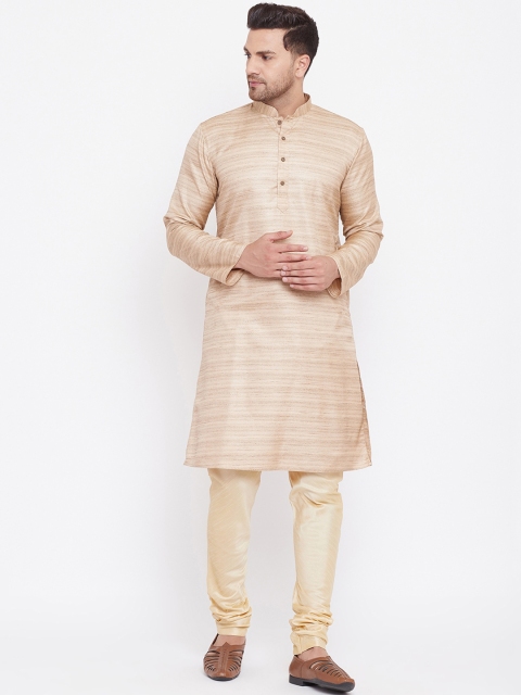 

VASTRAMAY Men Beige Self Design Kurta with Churidar