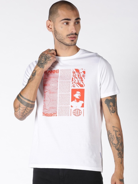 

Blue Saint Men White Printed Round Neck T-shirt