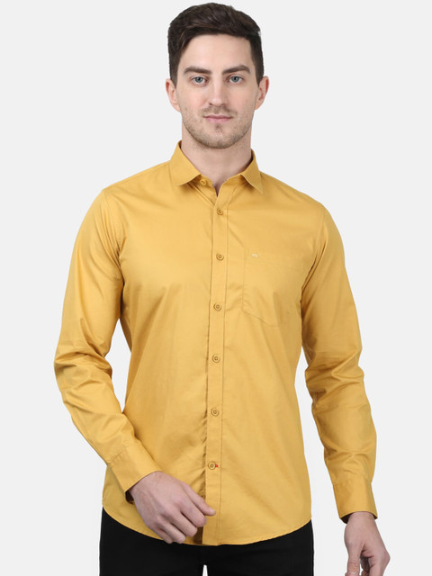 

Monte Carlo Men Mustard Yellow Slim Fit Solid Cotton Casual Shirt