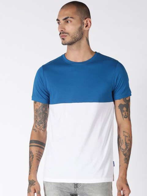 

Blue Saint Men Navy Blue Colourblocked Round Neck T-shirt