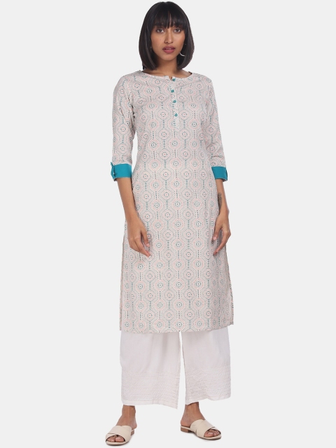 

Karigari Women Off White Geometric Printed Kurta