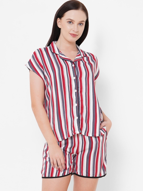 

Mystere Paris Women Red & Grey Striped Night suit