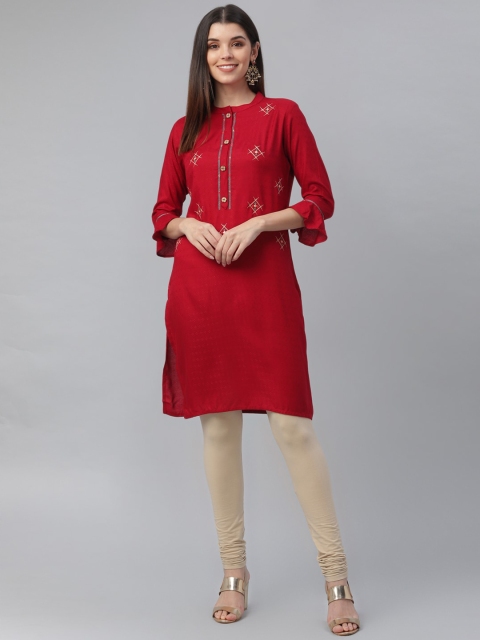 

nesara Women Maroon Ethnic Motifs Embroidered Mirror Work Kurta