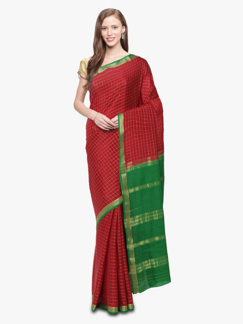 

Sudarshan Silks Red Pure Silk Checked Mysore Silk Saree