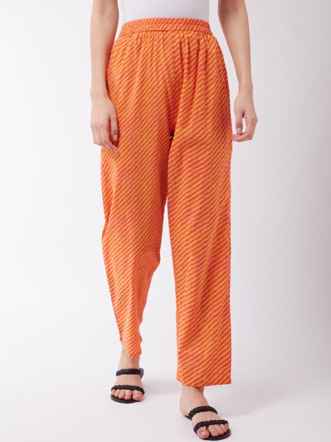 

InWeave Women Orange & Yellow Regular Fit Striped Parallel Trousers