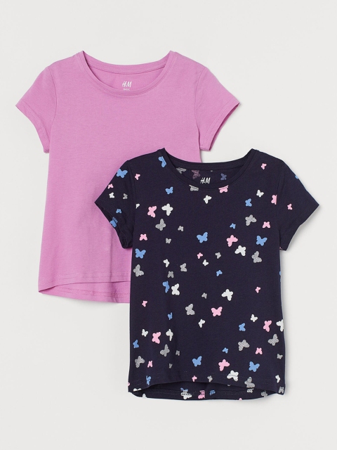 

H&M Girls Navy Blue & Pink 2-Pack Cotton T-shirts