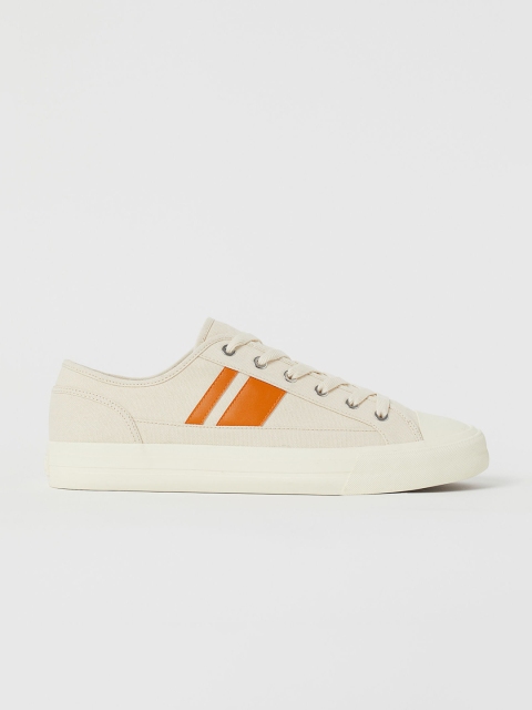 

H&M Men White & Orange Cotton Canvas Trainers