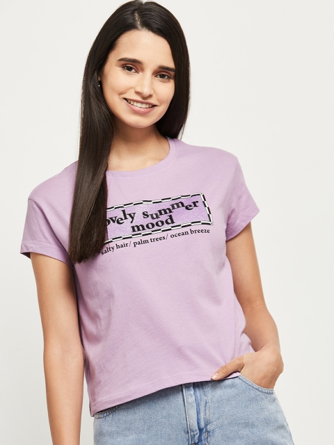 

max Women Purple Printed Round Neck T-shirt