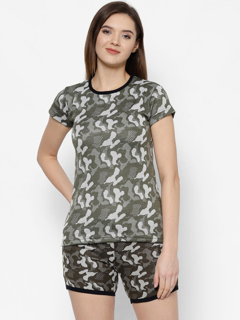 

VIMAL JONNEY Women Olive Green & White Printed Night suit