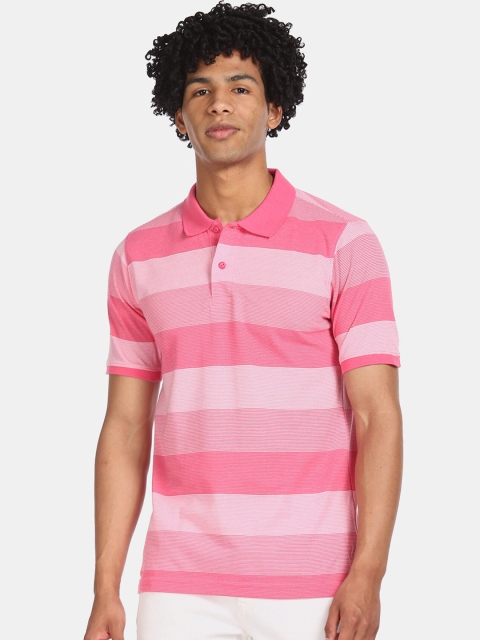

Ruggers Men Pink Striped Polo Collar T-shirt