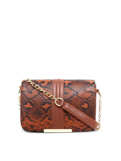 

yelloe Tan Brown & Black Textured Sling Bag