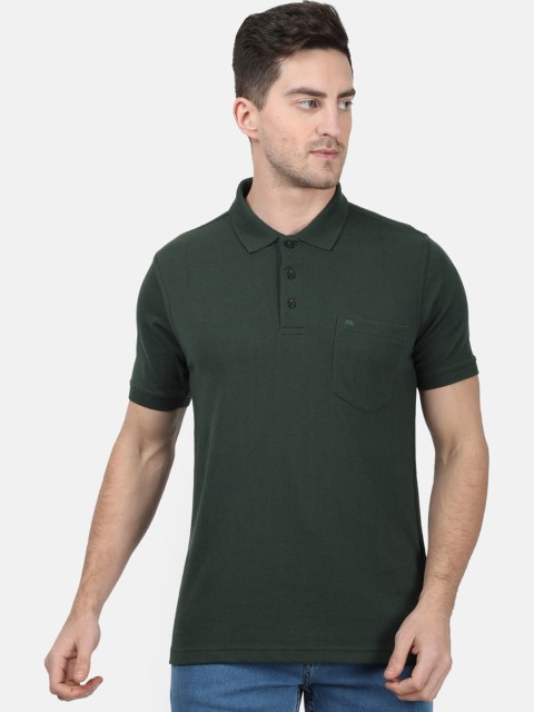 

Monte Carlo Men Olive Green Solid Polo Collar T-shirt