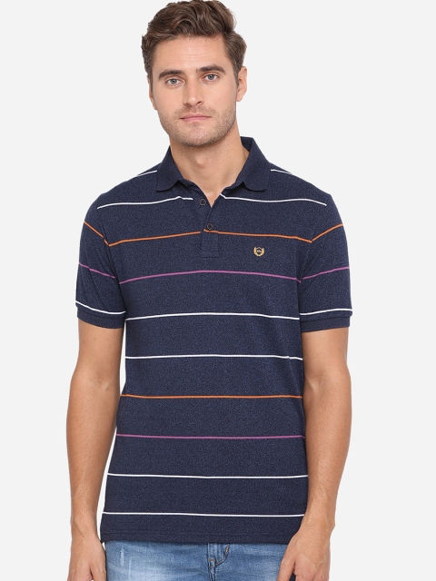 

JADE BLUE Men Navy Blue Striped Polo Collar T-shirt