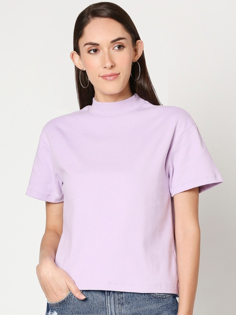 

Bewakoof Women Purple Solid Polo Collar T-shirt