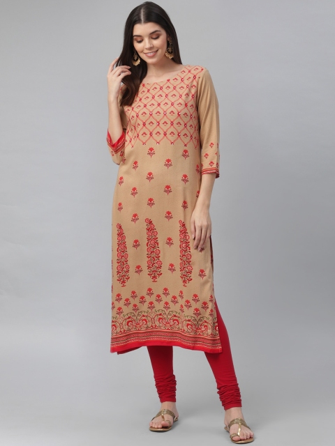 

nesara Women Beige Ethnic Motif Printed Mirror Work Kurta