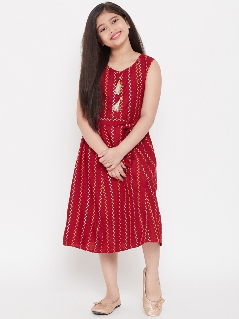 

Baani Creations Girls Maroon Striped A-Line Dress