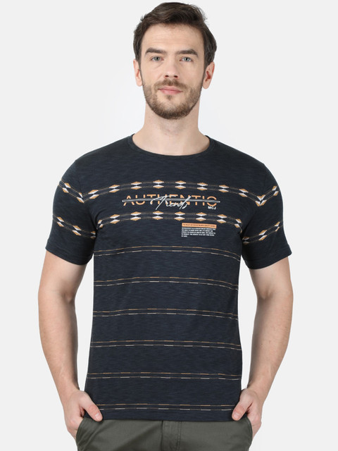

Monte Carlo Men Grey Striped Round Neck Cotton T-shirt