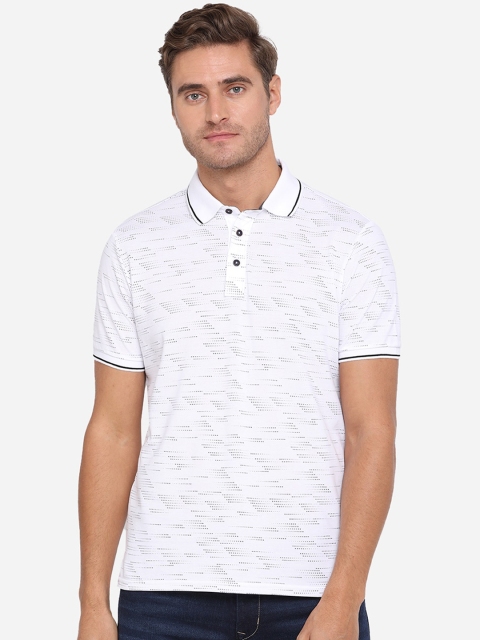 

JADE BLUE Men White Self Design Polo Collar T-shirt