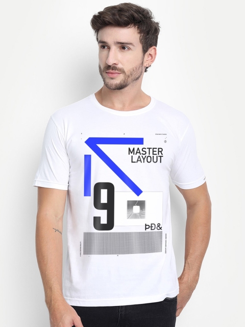 

THREADCURRY Men White Printed Round Neck Pure Cotton T-shirt