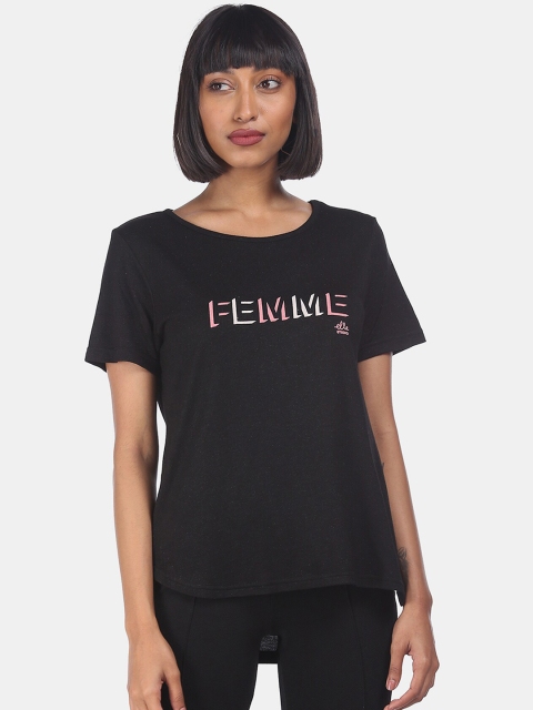 

ELLE Women Black Printed Round Neck T-shirt
