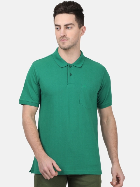 

Monte Carlo Men Green Solid Polo Collar Cotton Blend T-shirt