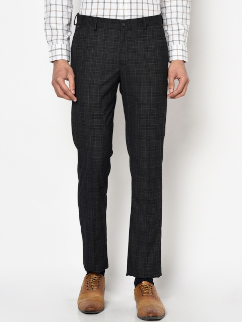 

Blackberrys Men Black B-95 Slim Fit Checked Formal Trousers