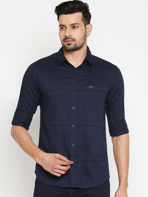 

Mufti Men Navy Blue Slim Fit Solid Casual Shirt