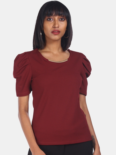

ELLE Maroon Puff Sleeves Regular Top