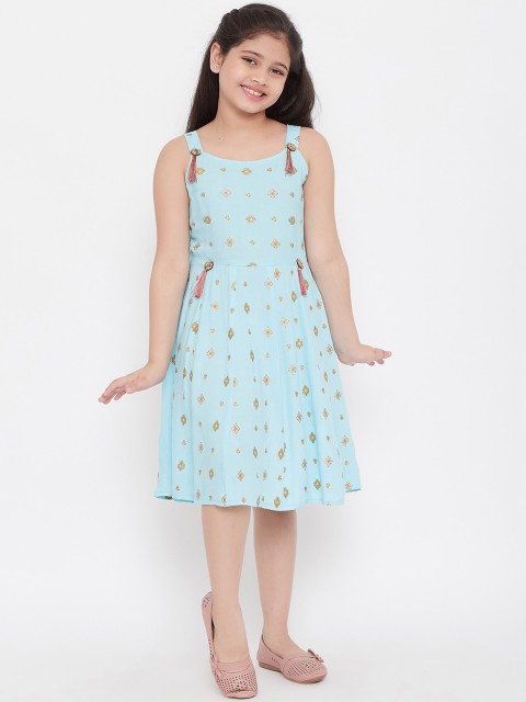 

Baani Creations Girls Blue Printed Fit and Flare Dress