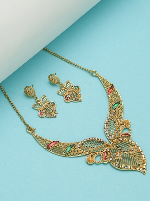 

ZeroKaata Red & Green Gold-Plated Stone-Studded Handcrafted Jewellery Set