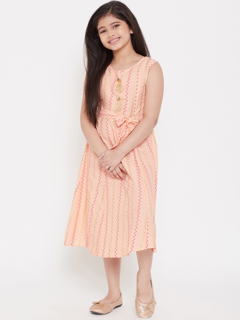 

Baani Creations Girls Peach-Coloured Printed A-Line Dress