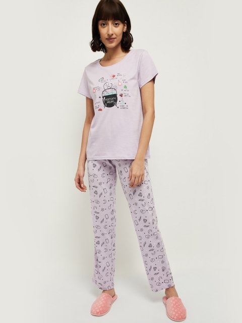 

max Women Purple & Black Printed T-shirt and Pyjama Set