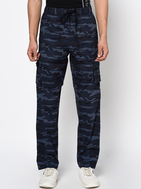 

Octave Men Navy Blue & Charcoal Grey Camouflage Print Cotton Cargos