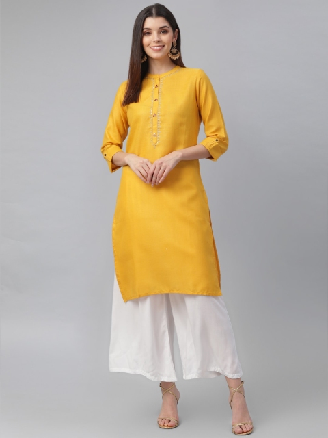 

nesara Women Yellow Solid Kurta