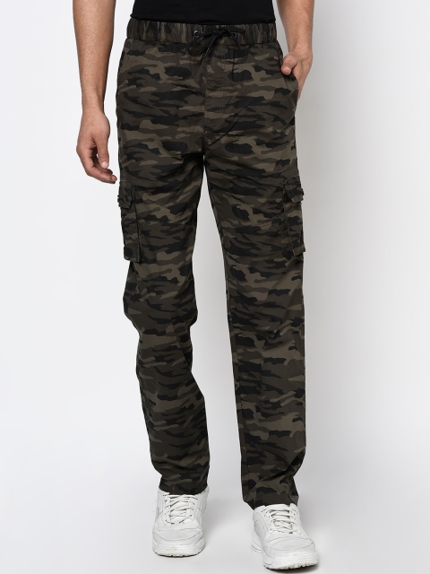 

Octave Men Olive Green & Black Camouflage Printed Cotton Track Pants