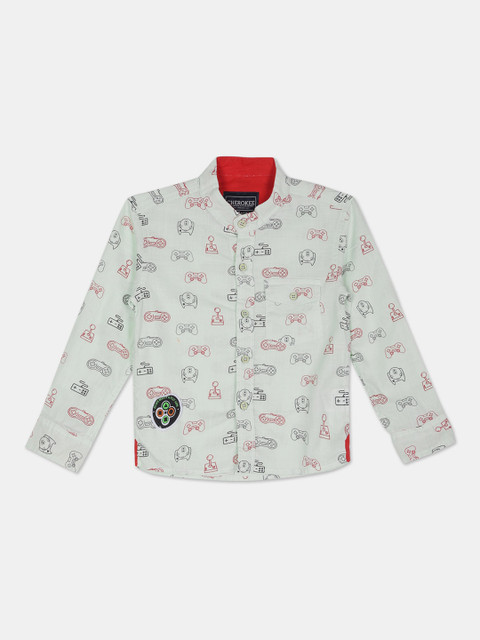

Cherokee Boys Grey & Red Regular Fit Printed Pure Cotton Casual Shirt