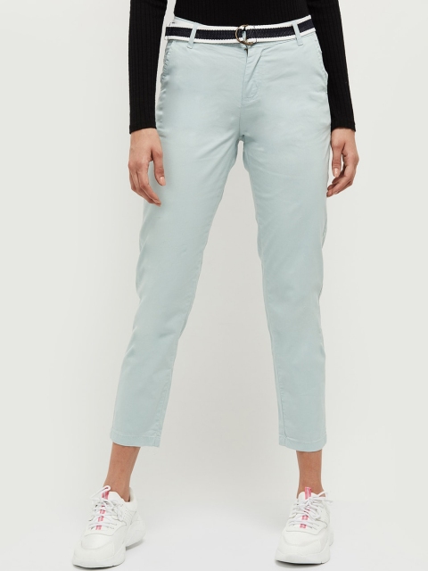 

max Women Blue Regular Fit Solid Regular Trousers